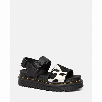 Dr Martens Női Voss Animal Print Bőr Strap Szandál Fekete / Fehér